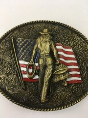 Cowgirl Belt Buckle American West Cow Girl USA Flag
