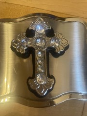 JK Trading Belt Buckle Metal 3d Silver Cross Antique Celtic Church Logo ~Z6~