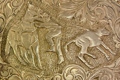 Vintage Bronze Calf-Roping Cowboy Belt Buckle Crumrine B R Western El Arturo
