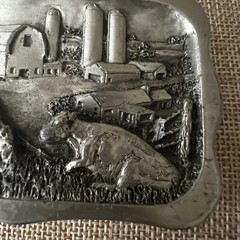 Vintage 1983 Bergamot Brass Works Cow Barn Farm Belt Buckle Pewter Size Farmcore