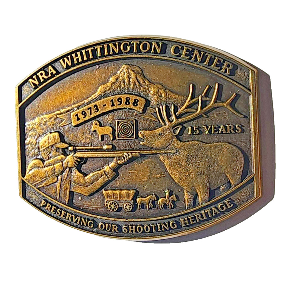 NRA Belt Buckle Whittington Center 15 Year 1973-1988 Hunting Shooting USA Bronze