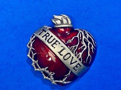 True Love – Figural Beating Heart Red & Grey Barbed Wire Belt Buckle