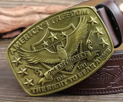 Antique BRONZE Metal Belt Buckle 2ND Amendment Right To Bear Arms Eagle Shield