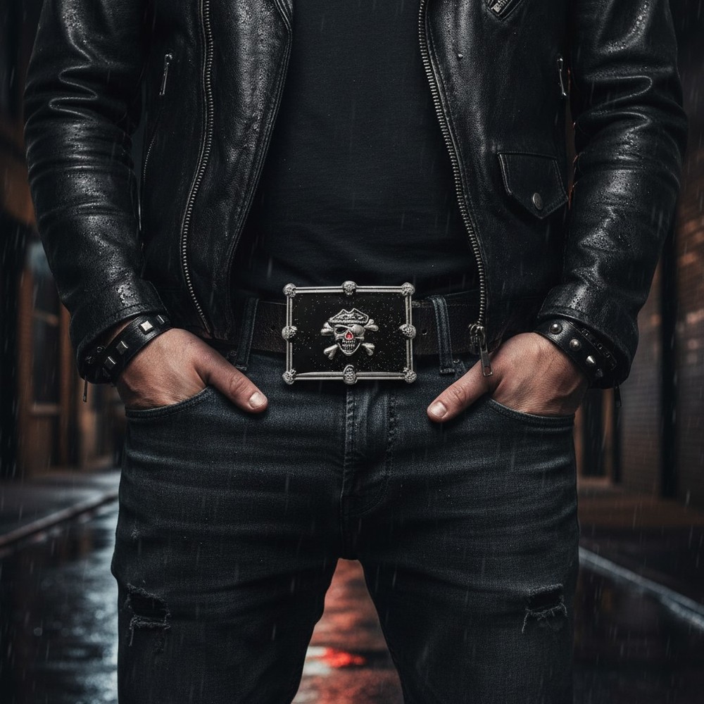 Men Women Buckle Silver Skulls Skeletons Black Pirate Death Gothic Bones Square