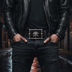 NEW Men Women Buckle Silver Skulls Skeletons Black Pirate Death Square Punk Rock