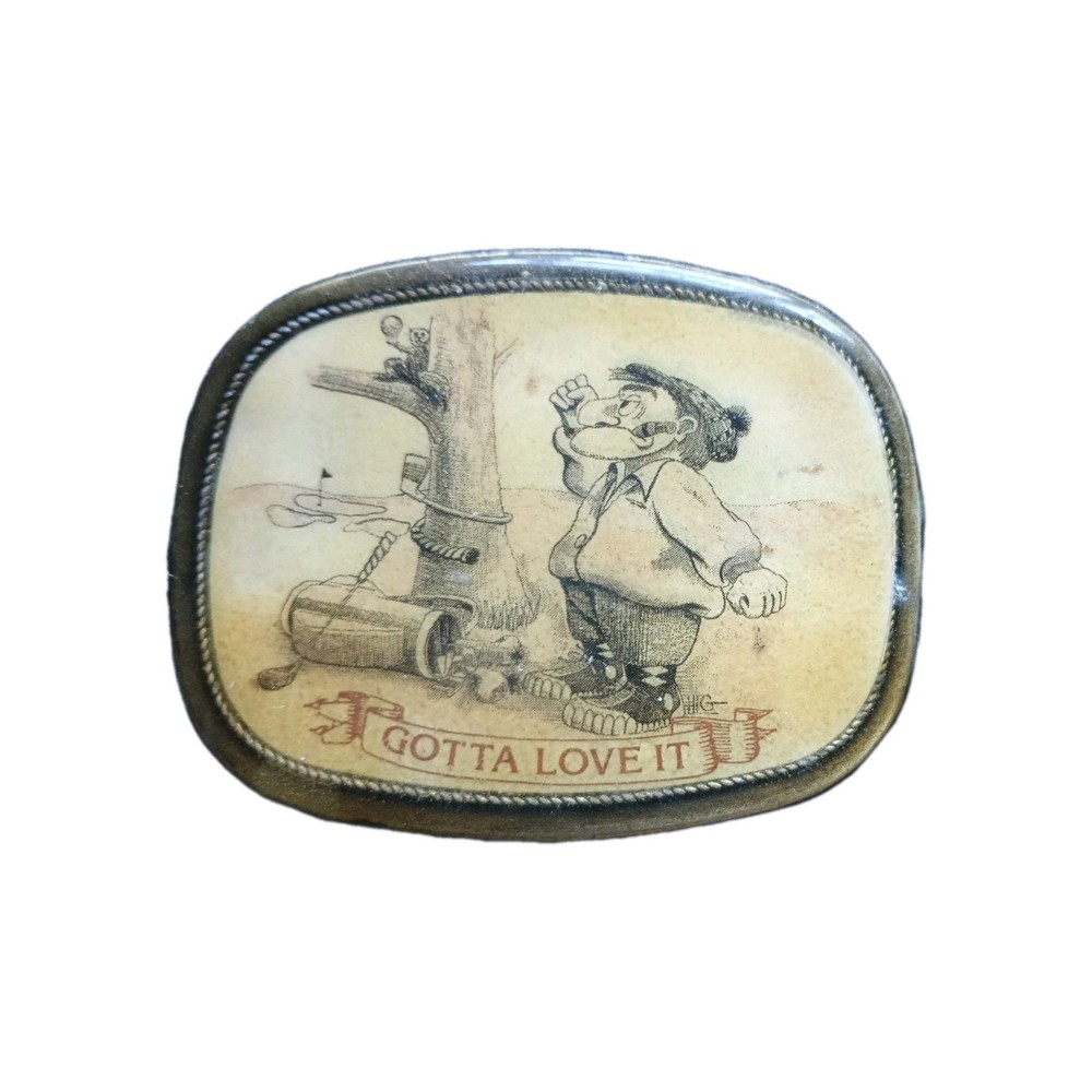 Vintage Cartoon Belt Buckle Funny Golfer & Squirrel « Gotta Love It » Fits 1.5”