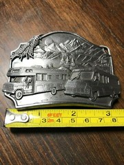 RV motorhome car travel BELT BUCKLE 1987 siskiyou metal western trip road huntin