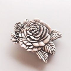 Vintage Silver Plated 3D Sculpt Western Rose Flower Belt Buckle
