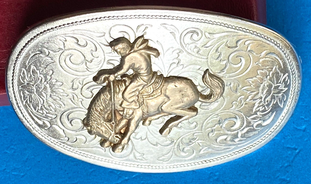 Vintage Silver Cowboy Bronco Wild Horse Rodeo Rider Belt Buckle