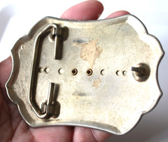 Vtg Equestrian Western Belt Buckle Porcelain Horse Portrait SIlver and Gold Tone