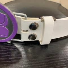 Purple Silver Buckle Peach Four Leaf Clover White Leather Belt Japan Unisex New