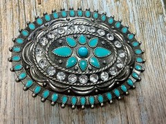Southwestern Flower Turquoise Enamel Western Cowboys Cowgirls Belt Buckle