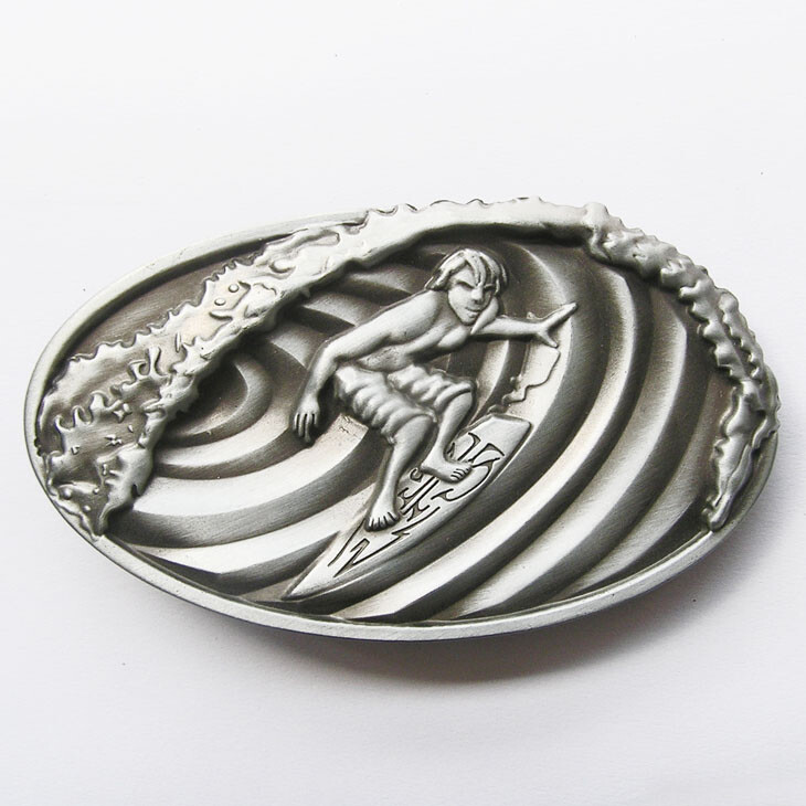 Surfer 3D Surfing Pipeline Blue Wave Ocean Beach Surf Metal Belt Buckle