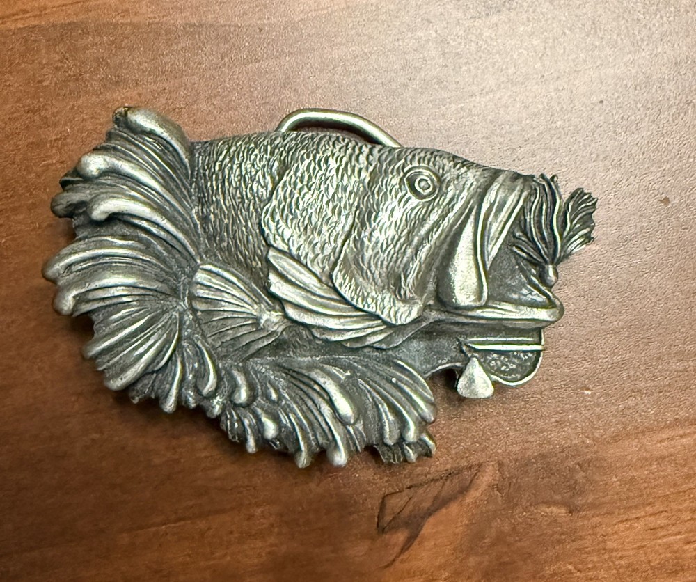 Vintage 1980 Big Mouth Bass Largemouth Fish Belt Buckle Bergamont Fisherman USA