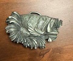 Vintage 1980 Big Mouth Bass Largemouth Fish Belt Buckle Bergamont Fisherman USA