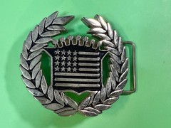 Cadillac Crown Logo Emblem Flag Silver Color Famous Stars & Straps Belt Buckle