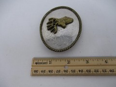 Alpaca Mexico Belt Buckle Mens Silver Gold Deer Head Oval Rope Edge Western