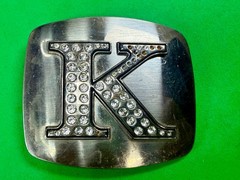 Custom Initial Letter K Monogram Silver Tone Belt Buckle – Missing a Rhinestone