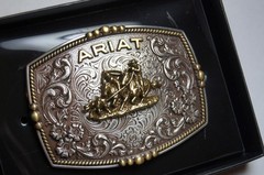Ariat Western Belt Buckle Filigree Logo Team Roper Silver tone A37064