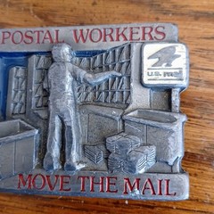 VTG Postal Workers Move the Mail US Postal Service Mailman Belt Buckle enamel