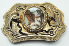 Vintage Two Horse Head Cameo Belt Buckle Equestrian Racing