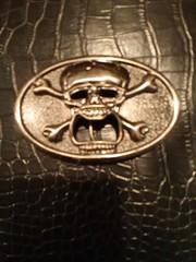Skull & Crossbones Belt Buckle Bottle Opener Silver Color 4&Prime; x 2.5&Prime; Kalan Biker