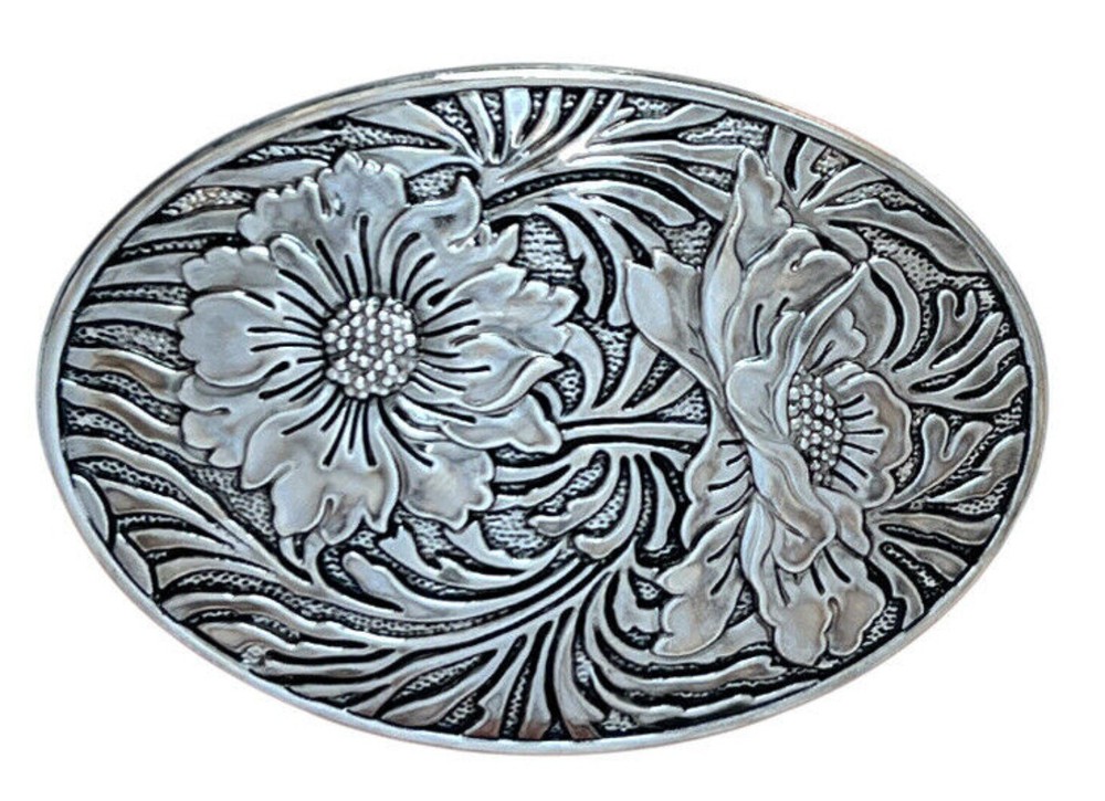 Western Carved Flower Belt Buckle Metal Cowboy US Men & Women Outdoor Rodeo Wear