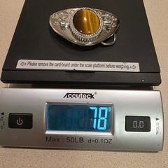 Belt Buckle Unisex Silver Chrome, Tigers Eye Stone Western Boho, EUC