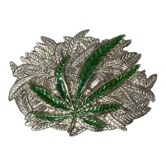 Men’s belt buckle Marijuana Weed Pot Smoking Silver Green Leaf Novelty