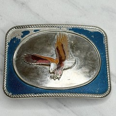Vintage Flying Eagle Belt Buckle Blue Silver Tone 3.54&Prime; Western Patriotic