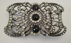 Vintage Goth Themed Metal Belt Buckle Rhinestones & Black Gems Fits 1.5 Hook