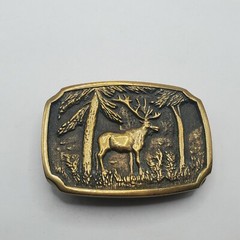 VINTAGE ELK BELT BUCKLE SOLID BRASS COLLECTIBLE HUNTING SPORTSMANSHIP BUCKLE