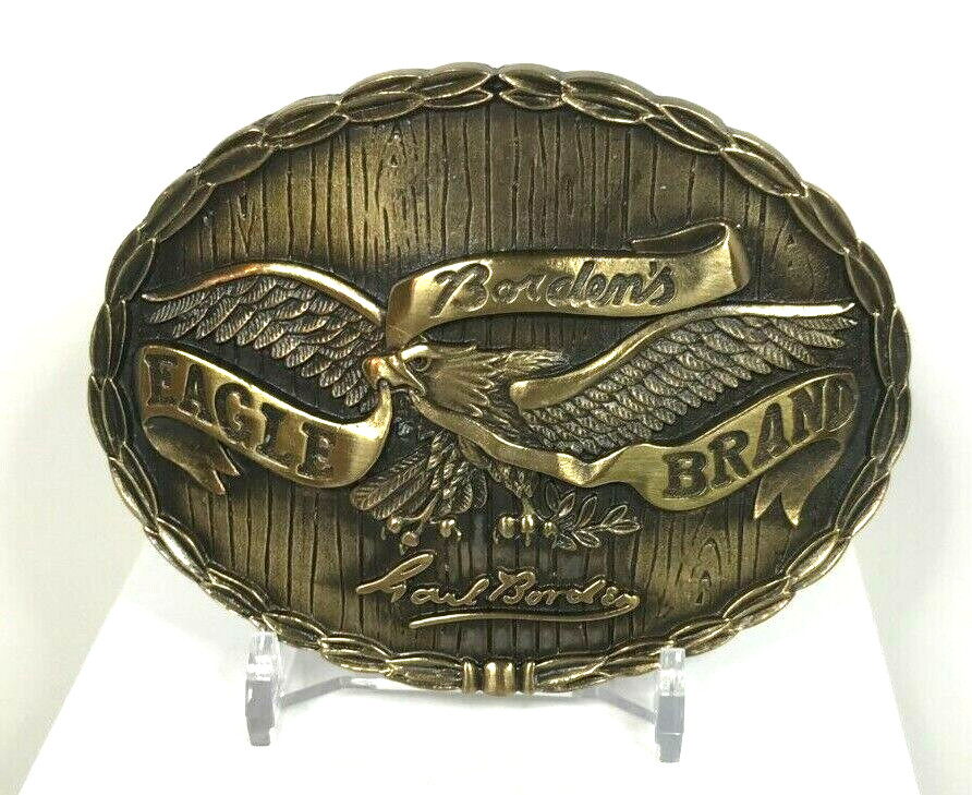 Vintage Borden&rsquo;s Eagle Brand Eagle Oval Solid Bronze Belt Buckle
