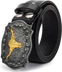 Western Cowboy-Belts for Men Big-Buckle Longhorn-Bull PU-Leather Rodeo Cowgirl-B