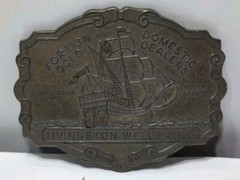 ✨VINTAGE✨Livingston Wells & Co. Foreign & Domestic Gold Dealers BELT BUCKLE Ship