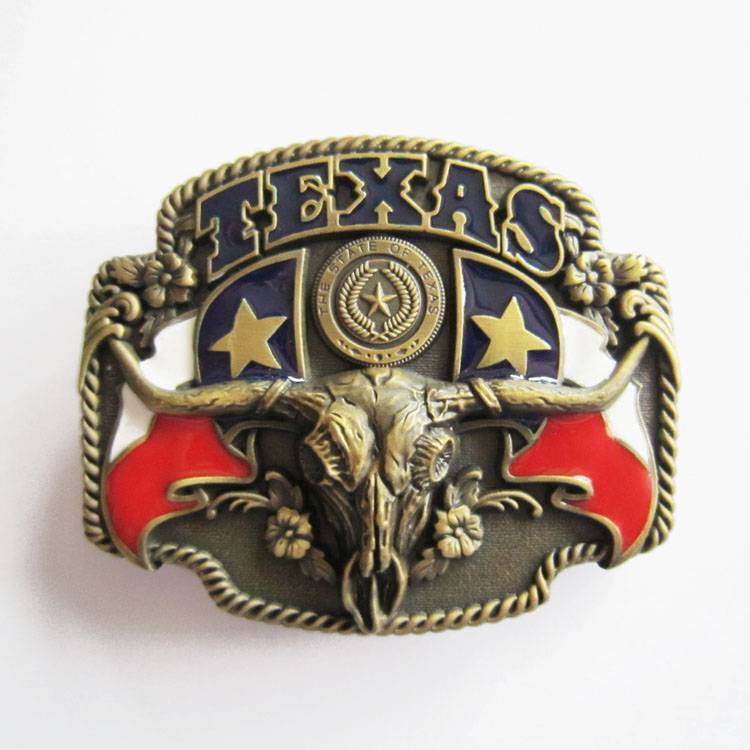 BRAND NEW VINTAGE BRONZE USA TEXAS STATE COWBOY FLAG BLACK BELT BUCKLE