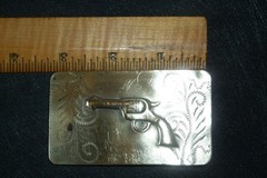 Vintage Western Brass Belt Buckle Embossed Revolver Gun Pistol Solid Bar RARE