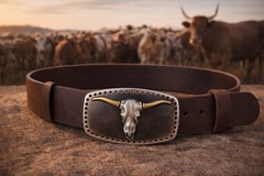 Longhorn Bull Skull Belt Buckle – Antique Brass & Gunmetal Finish