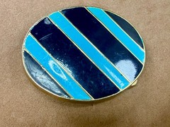 Geometric Enamel Pattern Black Blue Stripes Outlined Hippy Vibe Belt Buckle