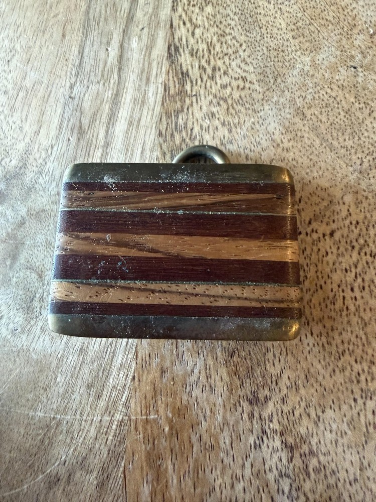 Striped Wood Inlay Belt Buckle Mens Brown Solid Brass Rectangular Western