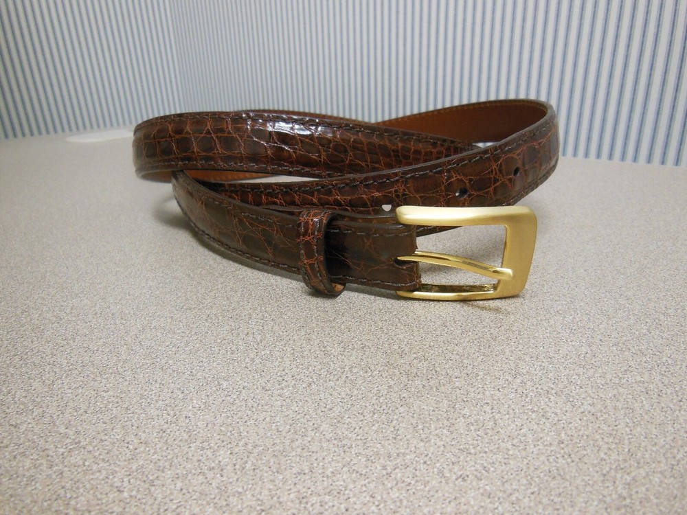 J. HILBURN Men&rsquo;s Brown Caiman Crocodile Belt Brass Buckle USA Size 47