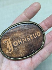 1970s vintage JOHNSRUD belt buckle TRUCKER trucking BRASS tooled leather WESTERN