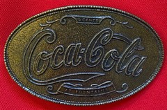 COCA-COLA COKE COCA COLA SODA POP FOUNTIAN DRINK 5 CENT BROWN OVAL BELT BUCKLE