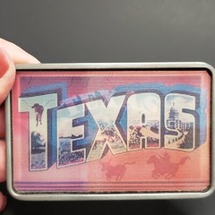 Texas Belt Buckle Holographic Souvenir Flag Horses Longhorn Fathers Day Gift EUC