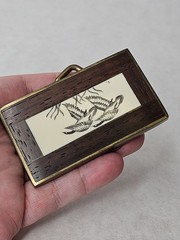 Vintage 1978 Brass Wood Duck Etched Belt Buckle