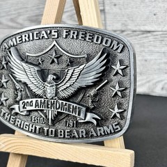 America Second Amendment Belt Buckle 2A, 2nd, Freedom, Guns Antique Silver Tone