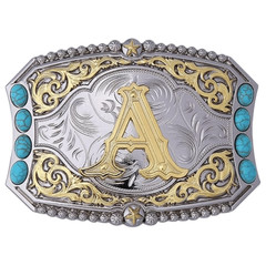 Turquoise Belt Buckle Western Cowboy Rodeo Initial Letters ABCD to Z Belt Buckle