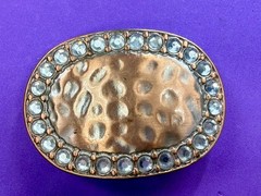 Textured Hammered Metal with Clear Rhinestone Border Modernist Belt Buckle