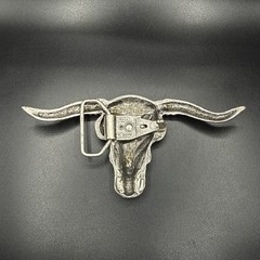 Texas Longhorn Steer Cow Skull Vintage Western Belt Buckle 6” Made In ITALY