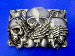 Three-skull Hear No Evil See No Evil Speak No Evil Gothic Punk Belt Buckle